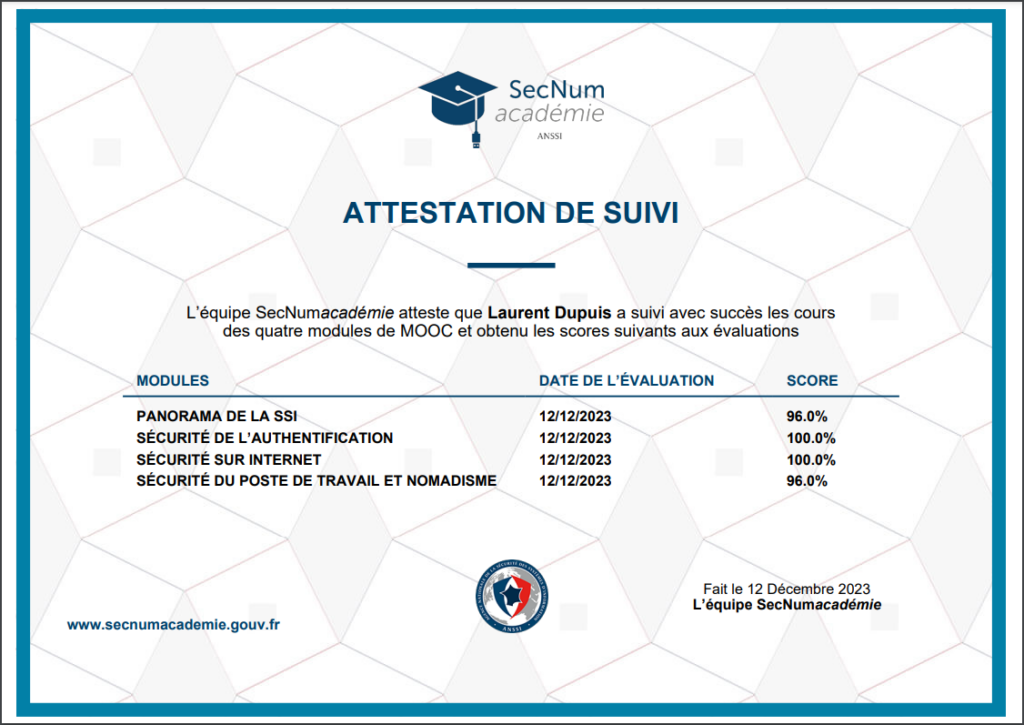 Certification SECNUM de l'ANSSI